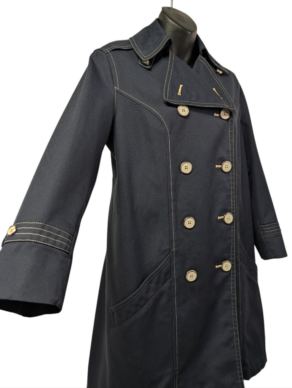 Misty Harbor Ltd. Navy Double-Breasted Trench Coat Lined Pockets Sz 7 Junior - Picture 4 of 13